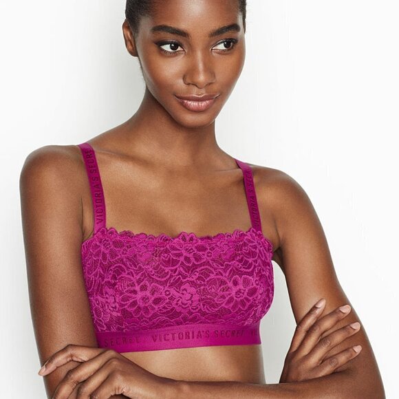 VICTORIA'S SECRET | Lacie Bandeau Bralette Pink Lace Bra | Sz. XS - Picture 1 of 5